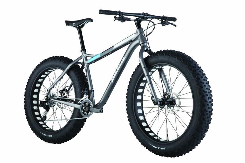Salsa Blackborow: A modern fat tire bicycle with a sleek silver frame and oversized tires, designed for all-terrain biking. The bike features wide, treaded tires for enhanced grip and stability on various surfaces, and a lightweight design for easy handling.