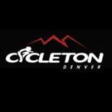 Logo of Cycleton Denver, featuring stylized text and mountain graphic elements on a black background.