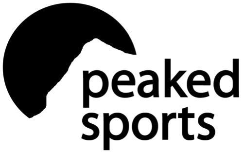 Logo of Peaked Sports featuring a stylized mountain silhouette to the left and the text "peaked sports" in bold, modern typeface on the right.