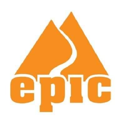 Logo featuring two orange mountain shapes with a winding road in the middle and the word "epic" in bold, white letters underneath.
