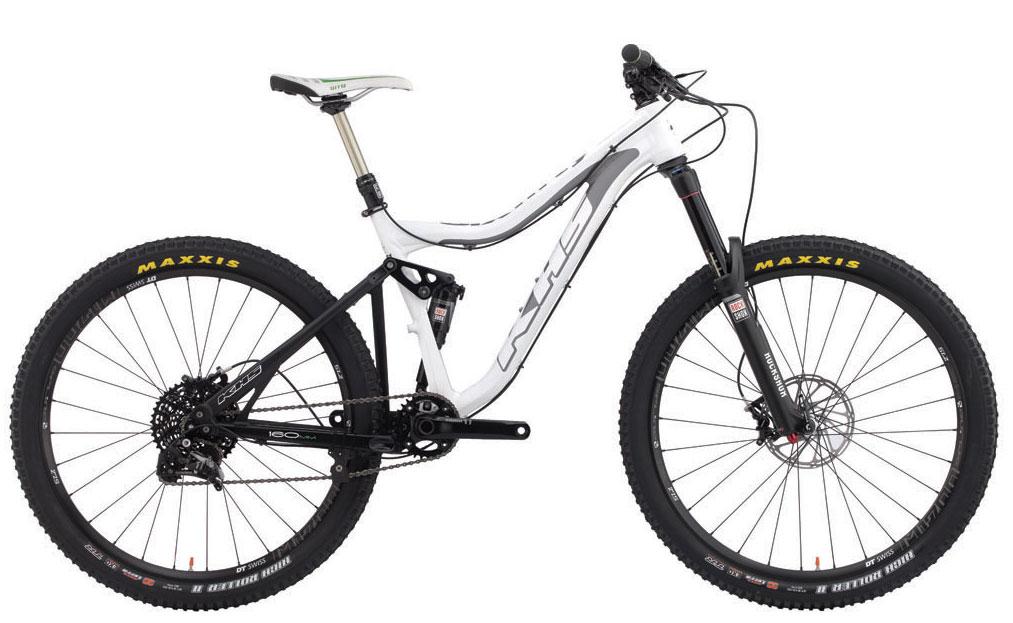 KHS SixFifty 7500: A modern mountain bike with a sleek white frame, featuring black wheels with Maxxis tires, a front suspension fork, and a sports saddle.
