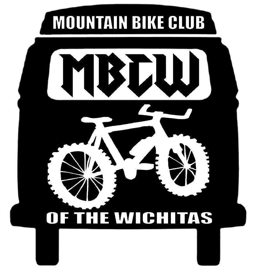 Logo for the Mountain Bike Club of the Wichitas, featuring the acronym "MBCW" and a stylized mountain bike graphic on a black background.