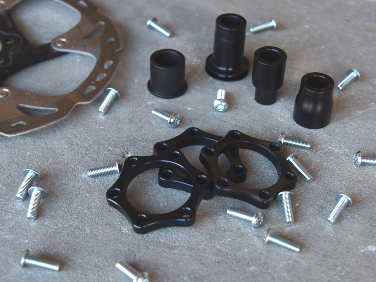 Various end caps, rotor spacer, and longer bolts