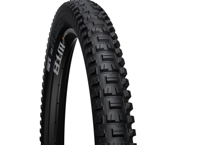 A black mountain bike tire with a knobby tread pattern, showcasing the WTB brand logo and model name. The tire is positioned at an angle against a white background, emphasizing its rugged design and size.