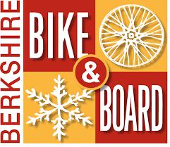 Logo for Berkshire Bike & Board, featuring a stylized bicycle wheel and a snowflake, with a vibrant color scheme of red, orange, and yellow, and bold text.