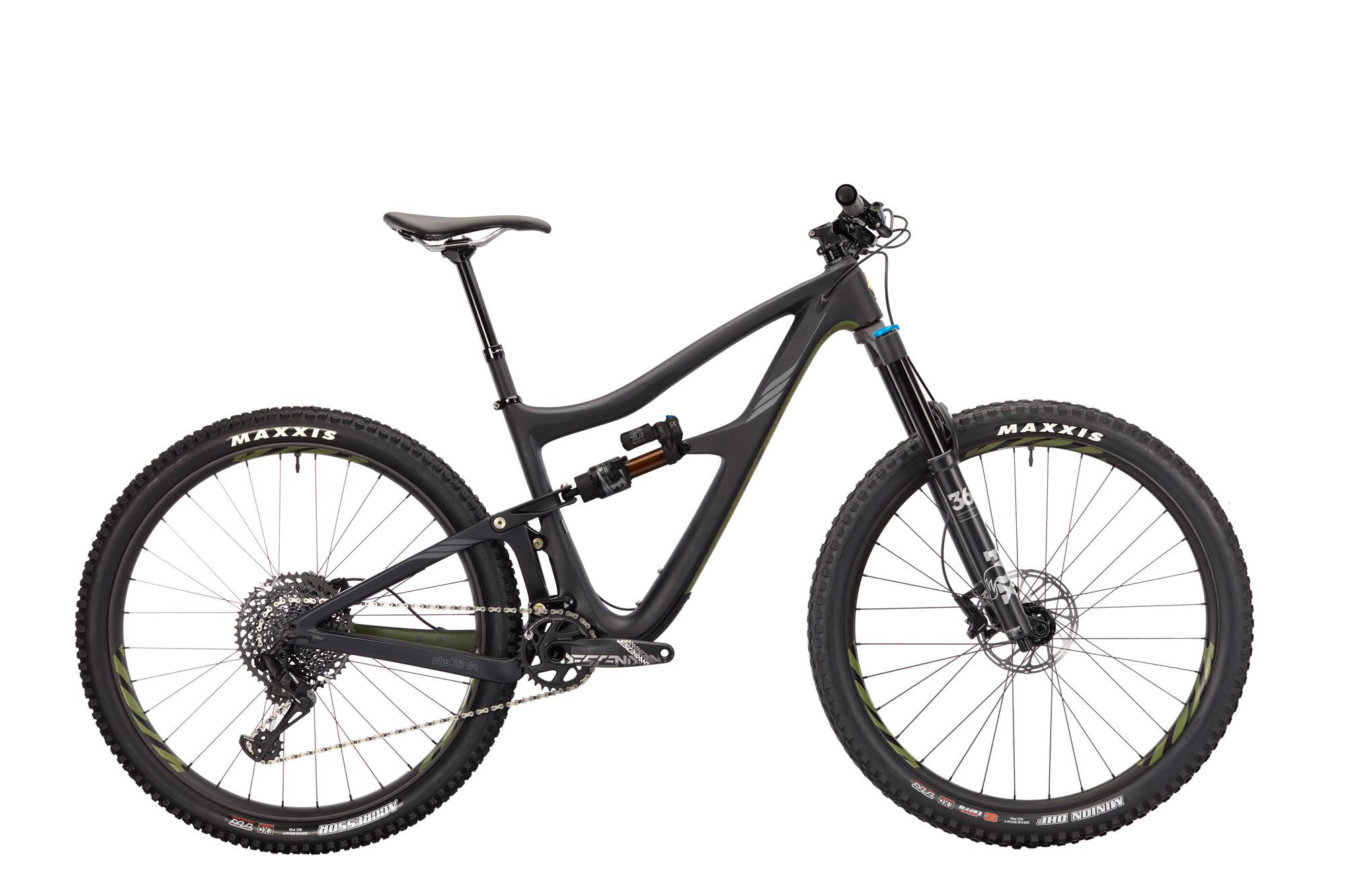 Ibis RipMo: A black mountain bike with a sleek design, featuring a dual suspension system, Maxxis tires, and a modern gearing setup. It has a matte finish, a lightweight frame, and a dropper seat post, making it suitable for off-road trails and rugged terrains. The bike is positioned against a plain white background.