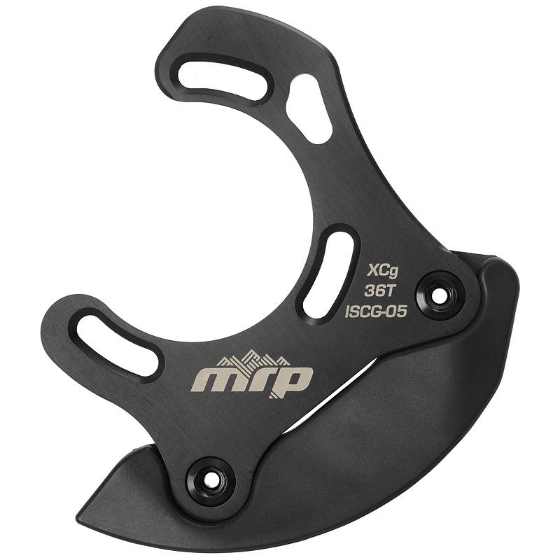MRP XCG: MRP XCg chain guide with a black finish, featuring cut-out designs for weight reduction and an engraved logo, designed for 36-tooth chainrings and ISCG-05 mounting standard.