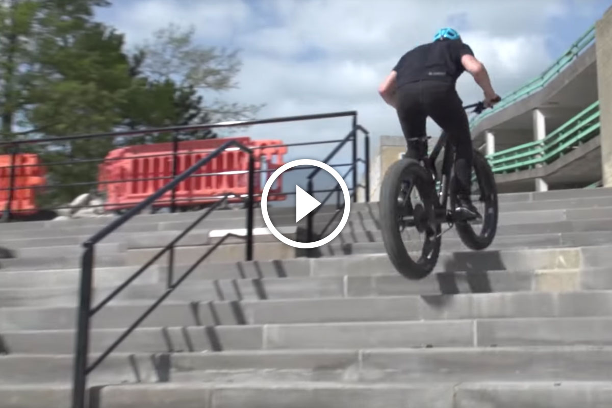 Watch Riding up Three Flights of Stairs on a Fat Bike Singletracks Mountain Bike News