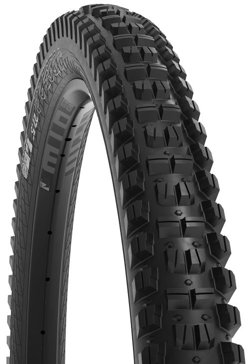 WTB Judge: A close-up image of a mountain bike tire with a rugged tread pattern designed for off-road traction and durability. The tire features deep grooves and spaced knobs to enhance grip on various terrain, emphasizing its suitability for adventurous cycling.