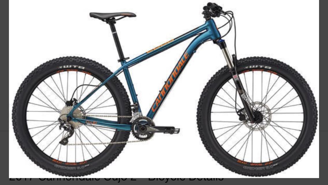 Cannondale Cujo 2: A 2017 Cannondale Cujo 2 mountain bike featuring a vibrant blue frame, wide tires, and front suspension designed for rugged terrain. The bike includes disc brakes and a modern design suited for off-road cycling.