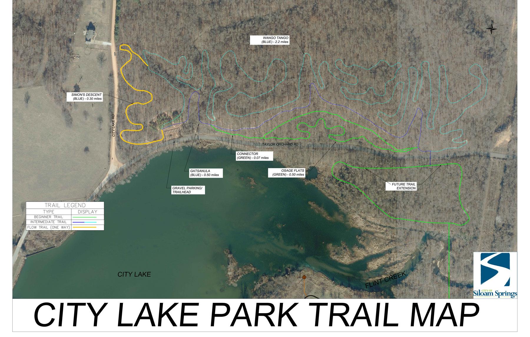Map of City Lake Park Trail, displaying various trails including Simon