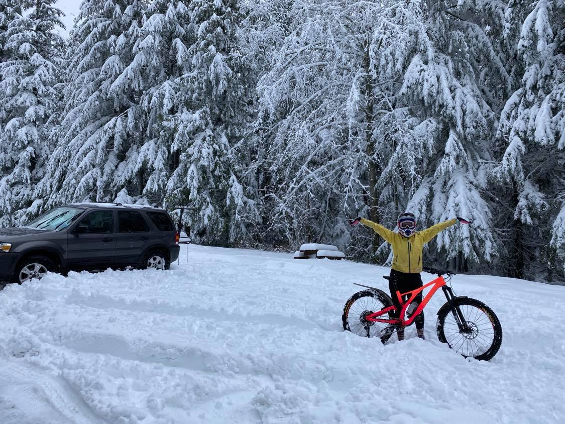 riding bike in snow