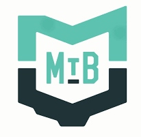 Logo design featuring a stylized shield shape with the letters "M" and "B" in teal and dark green, representing a brand or organization related to mountain biking.