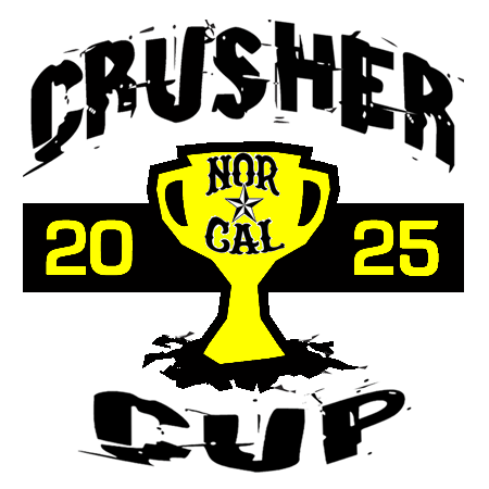 Graphic featuring a trophy icon in yellow, with the text "NOR CAL" above the trophy and the years "20" and "25" on either side. The words "PLUSHER CUP" are written in a bold, artistic font. The overall design is engaging and suitable for an event or competition logo.