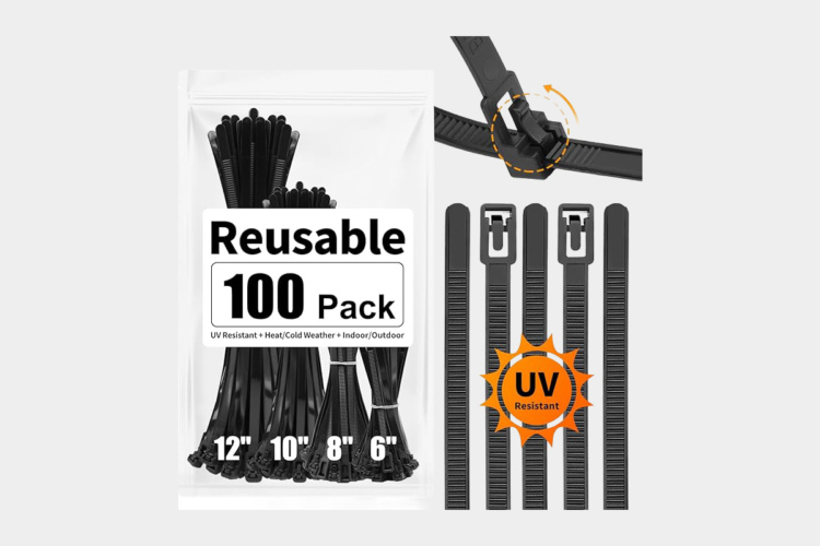 100 Pack Reusable Zip Ties Assorted Sizes