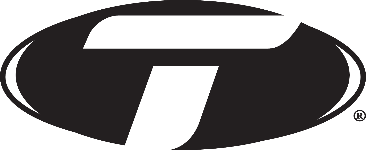 Logo featuring a stylized letter "T" enclosed within an oval shape, rendered in a solid black color.