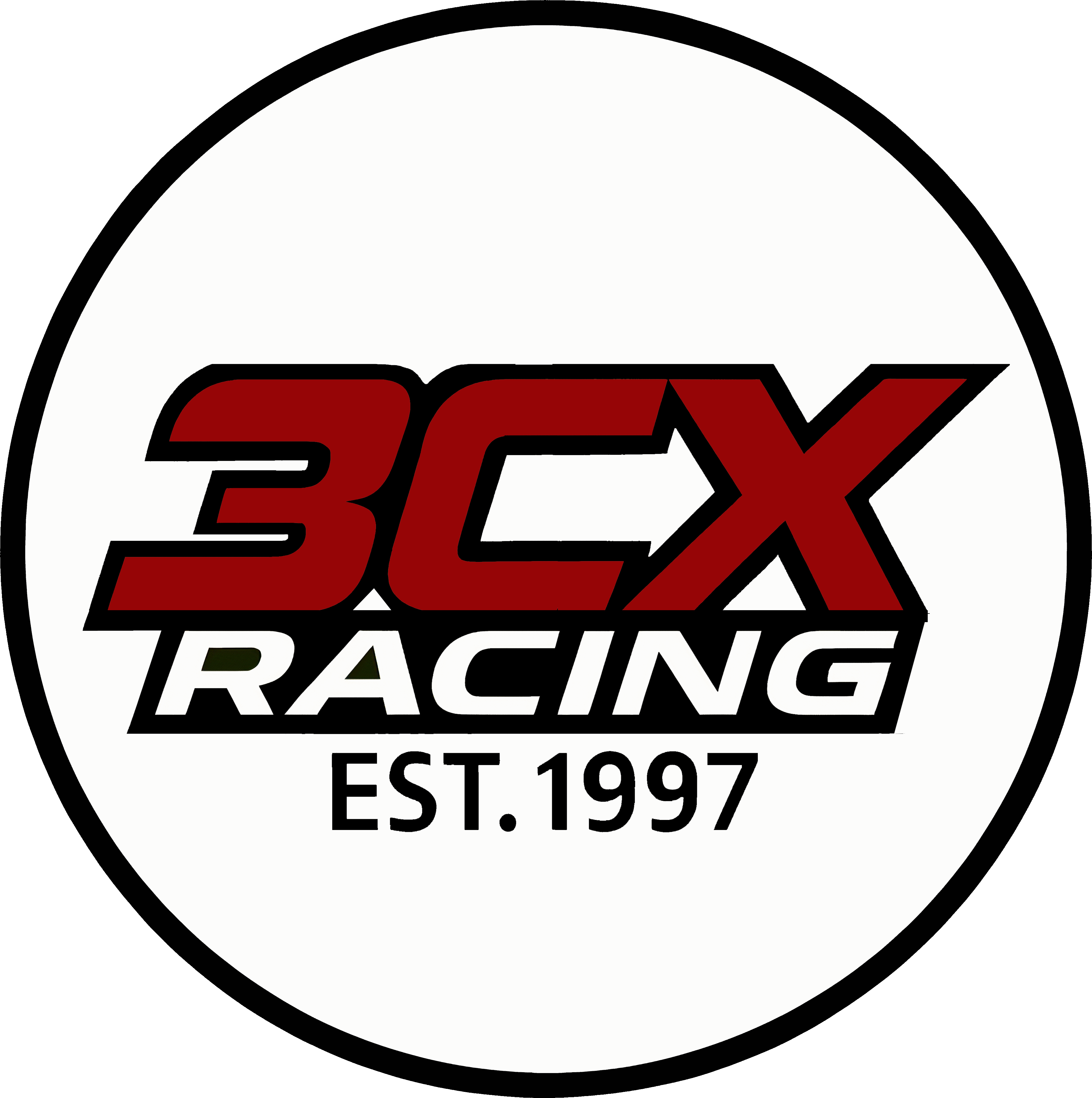 Logo of 3CX Racing with the text "3CX RACING EST. 1997" in bold, stylized typography on a circular white background.